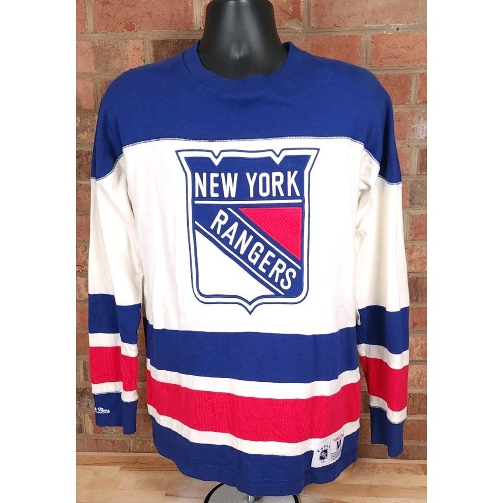 New York Rangers Jersey Shirt M Mitchell & Ness Vintage Hockey Blue Red NHL
